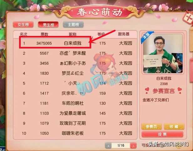 梦幻西游：杨洋宣传春心萌动比赛，神豪王谢一天时间投110万票